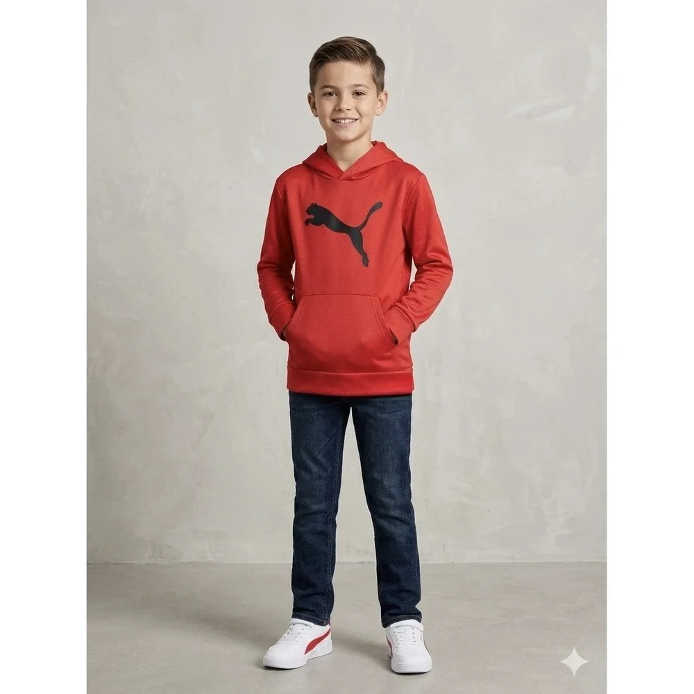 Puma Boys 14/16 L Red Logo Pullover Hoodie NWT Streetwear Sporty Athleisure